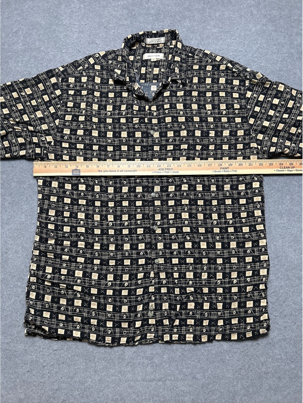Vintage Pierre Cardin Black and Beige Rayon Button-Up Shirt Large - Picture 4 of 5